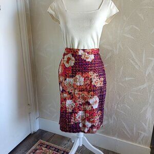 Geometric Floral Abstract Print Straight Pencil Lined Skirt Back Vent EUC